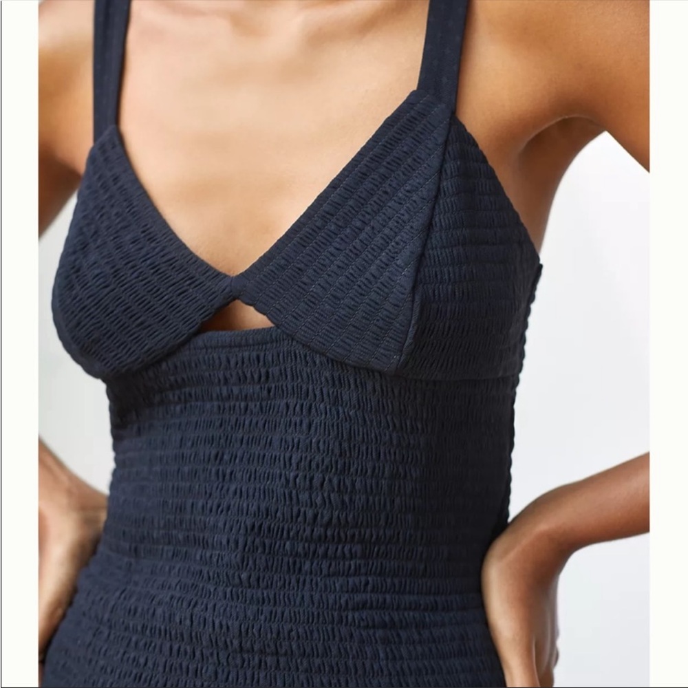 NWOT Anthropologie Smocked Cut Out Black Tank
